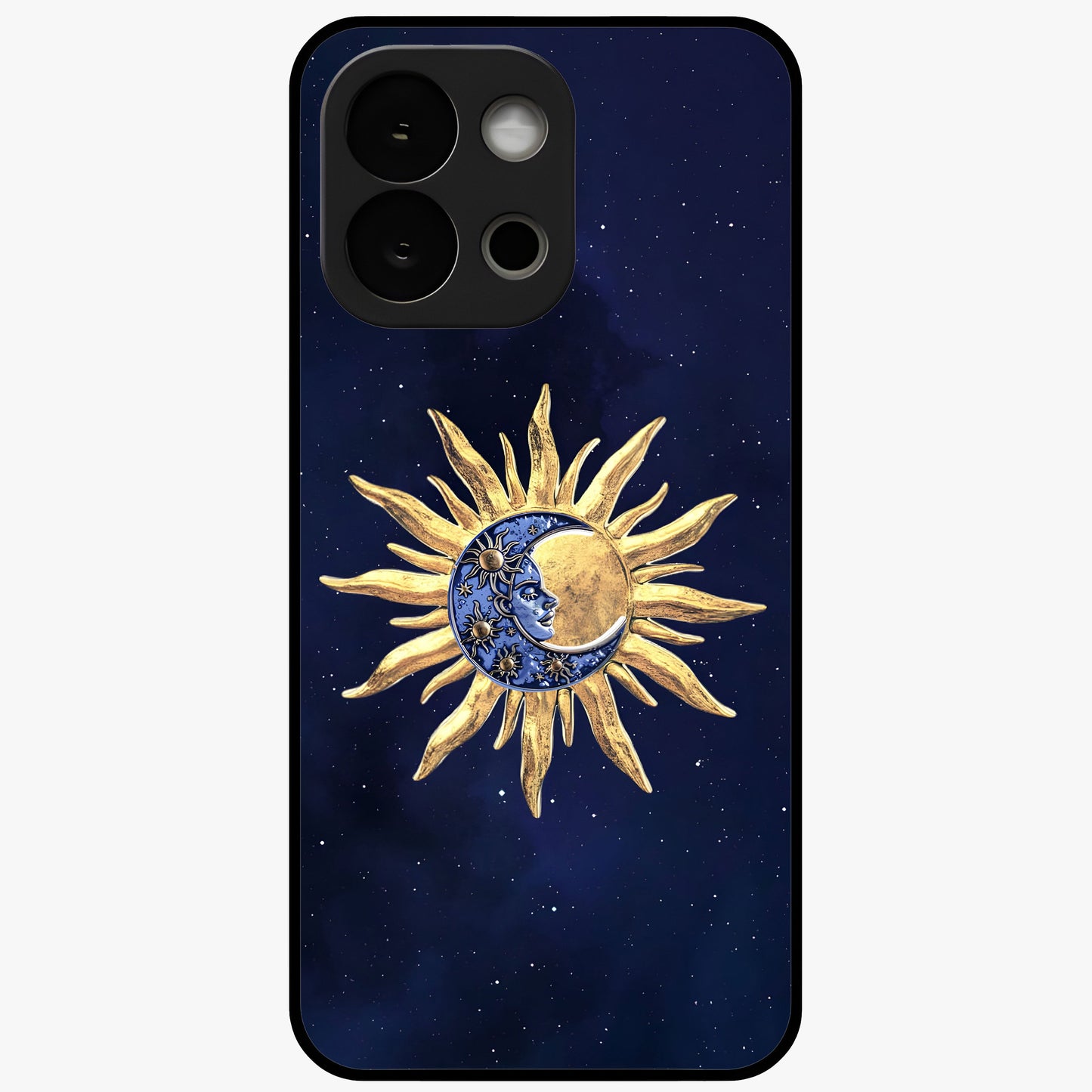 Eternal Cosmic Balance Glass Case for 1+13S artistic front view featuring symmetrical cosmic artwork
