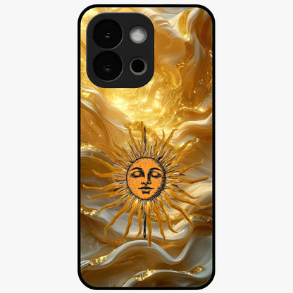 Eternal Golden Glow Glass Case for 1+13S radiant front view featuring warm golden artistic artwork
