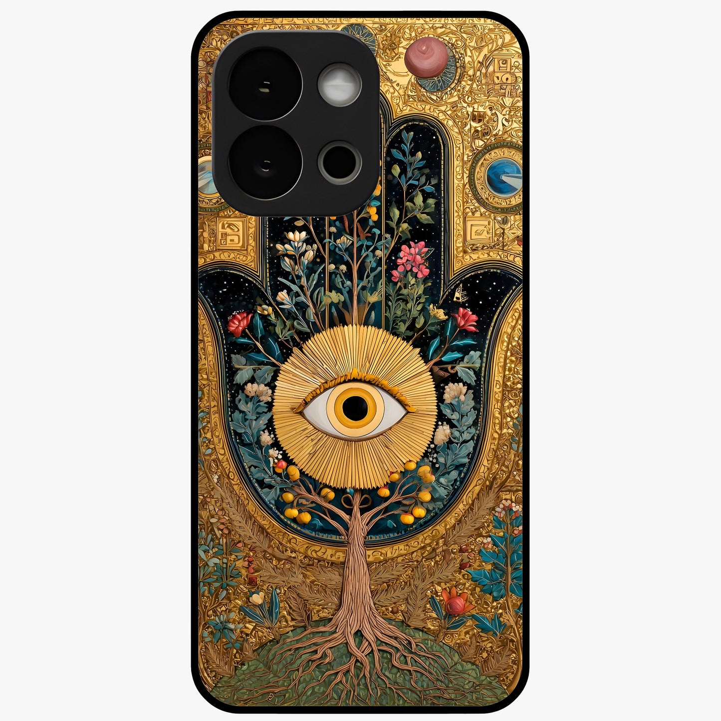 Ethereal Evil Eye Glass Case for 1+13S mystical front view featuring soft glowing evil eye artwork