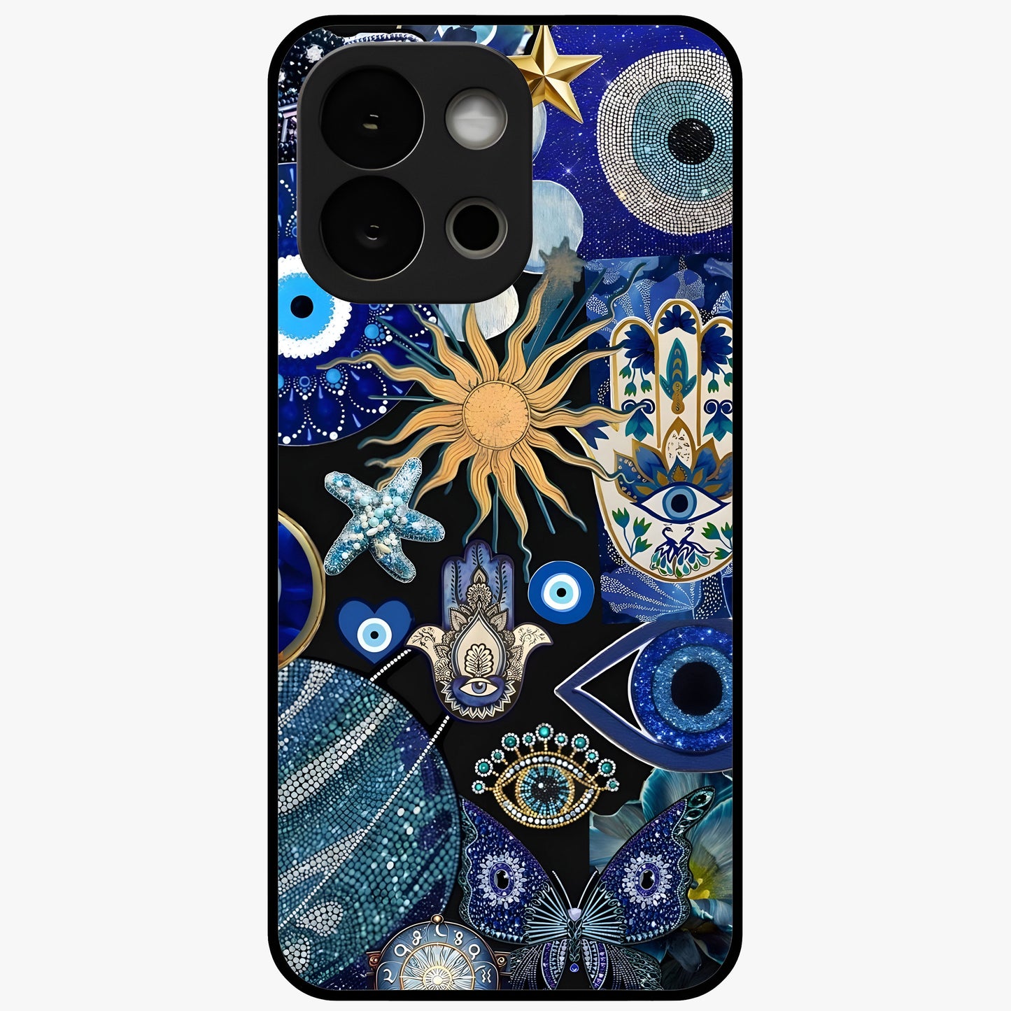 Evil Eye Charm Mix Glass Case for 1+13S vibrant front view featuring multiple evil eye charm artwork