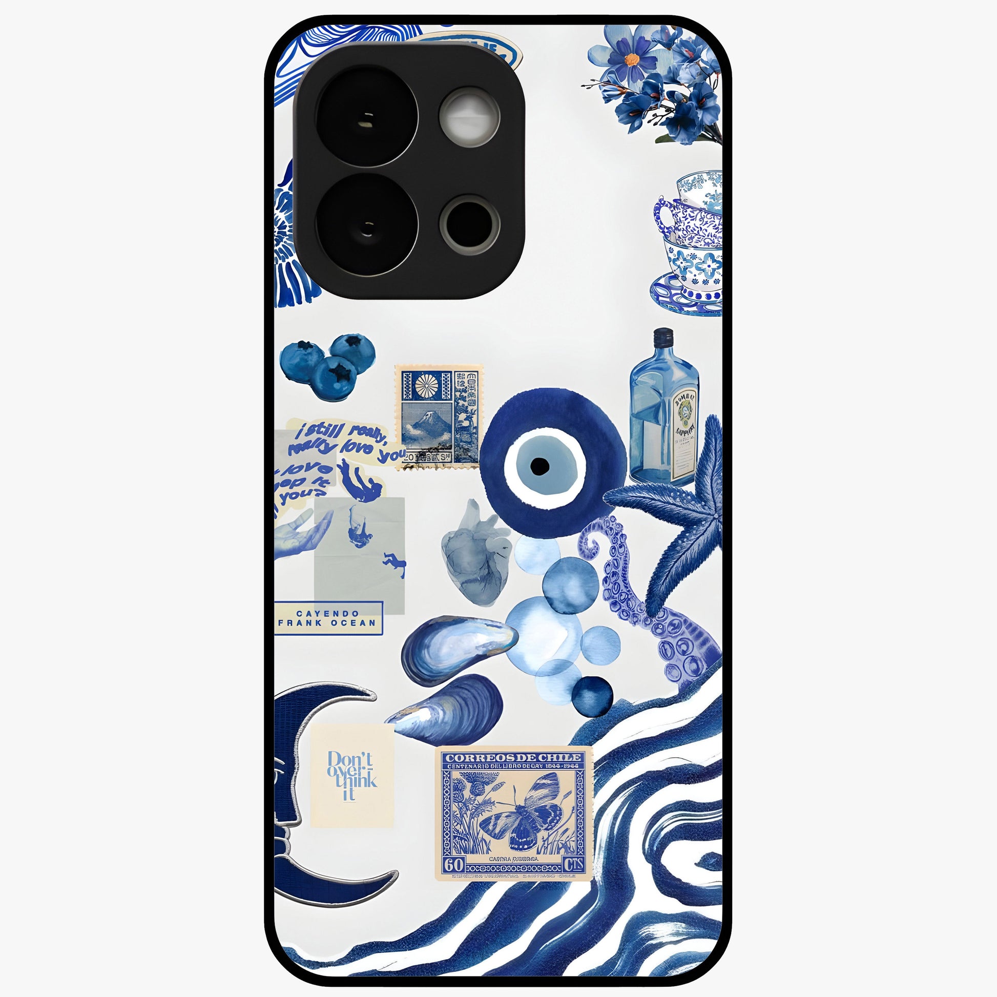 Evil Eyes Dark Blue Glass Case for 1+13S striking front view featuring deep blue evil eye artwork