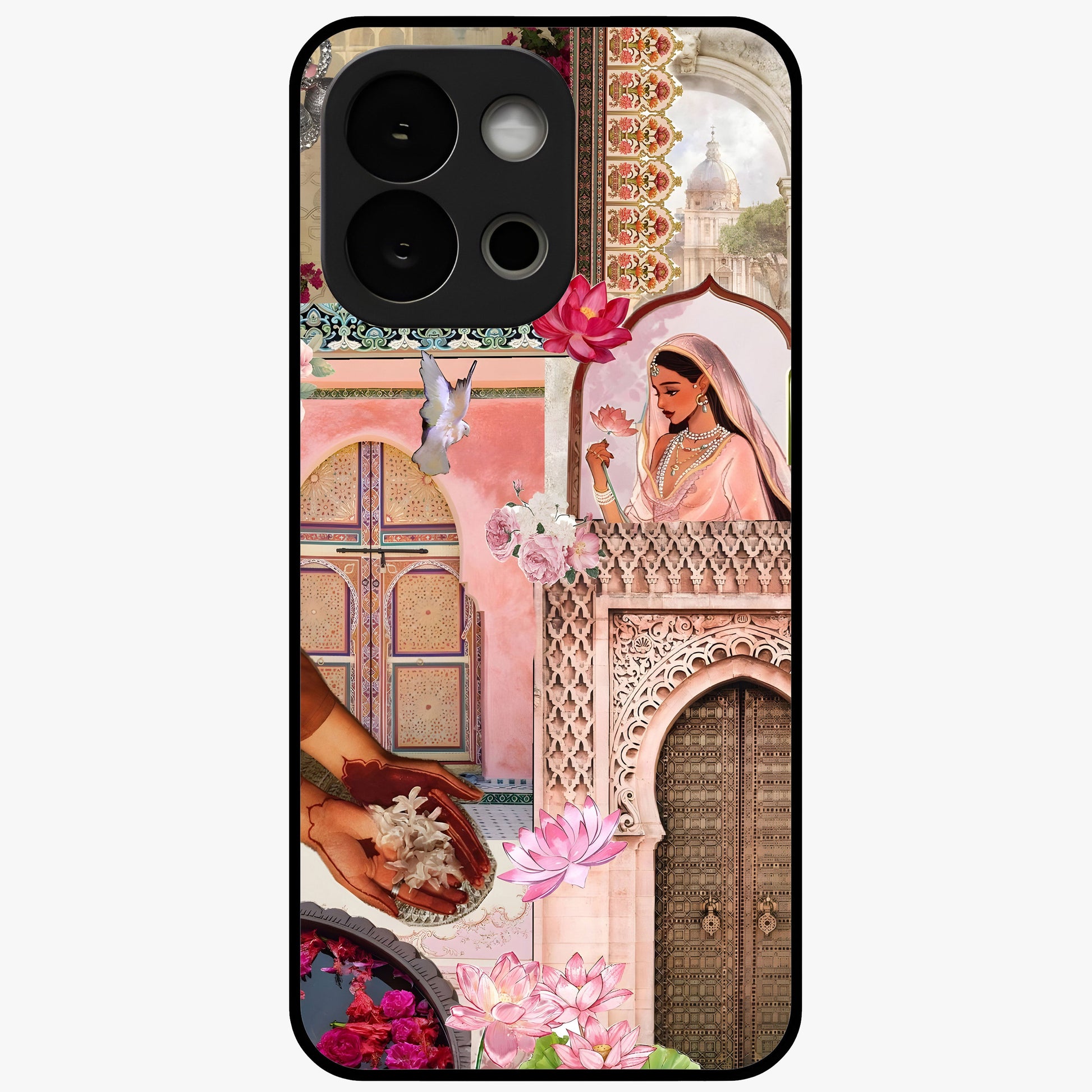 Floral Courtyard Muse Glass Case for 1+13S elegant front view featuring artistic courtyard floral artwork