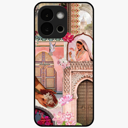 Floral Courtyard Muse Glass Case for 1+13S elegant front view featuring artistic courtyard floral artwork