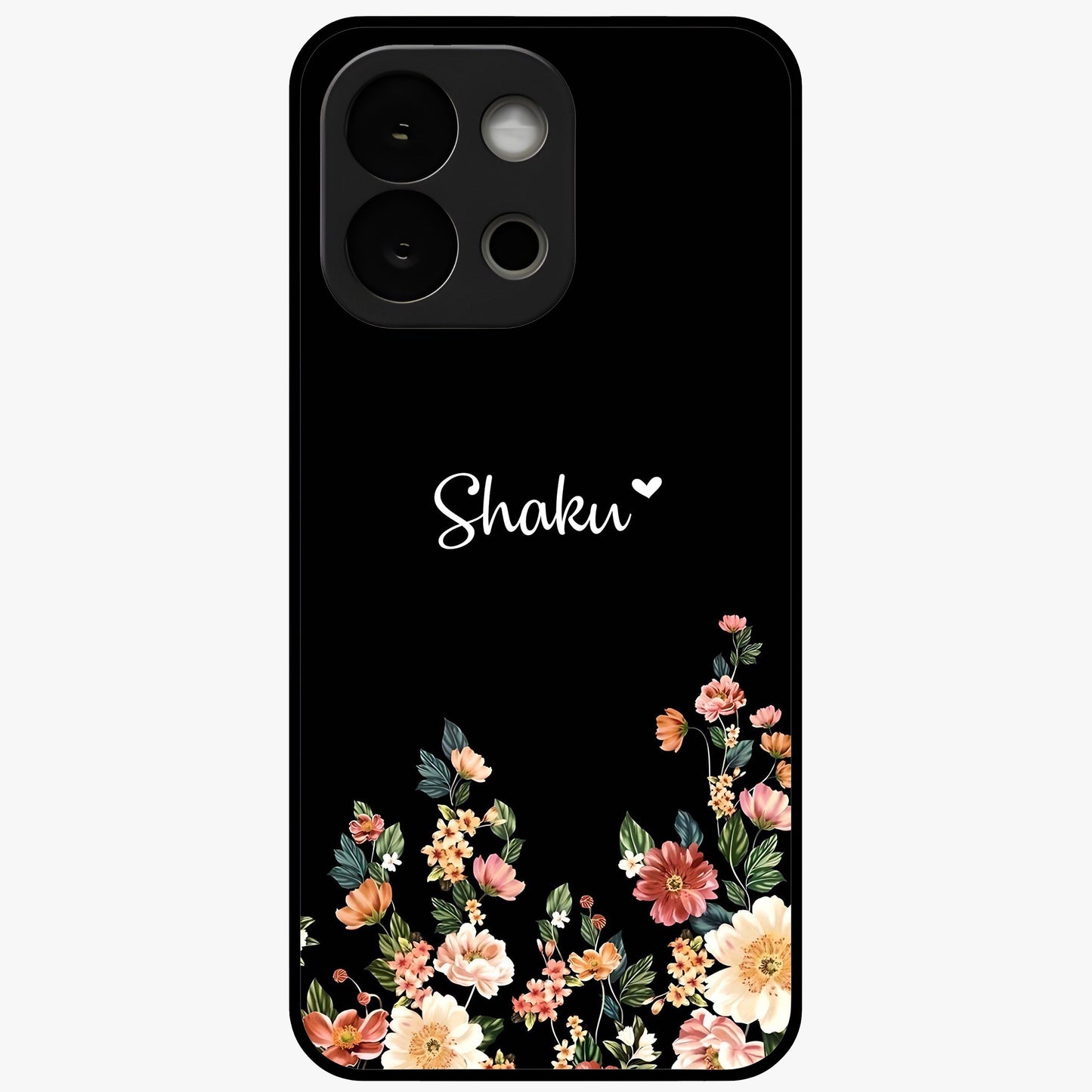 Floral Design With a Custom Personalized Name Glass Case for 1+13S graceful front view featuring floral artwork with personalized name design