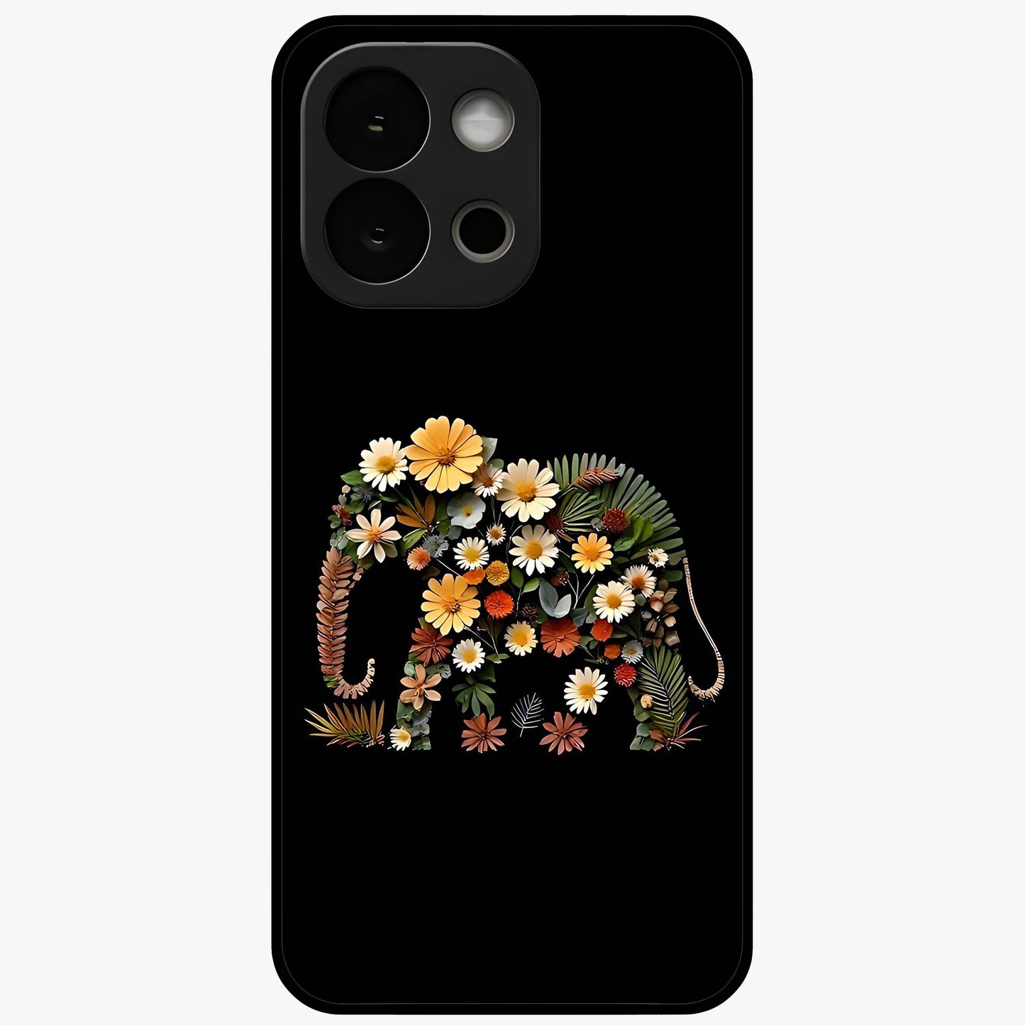 Floral Elephant Glass Case for 1+13S artistic front view featuring elephant illustration with floral detailing