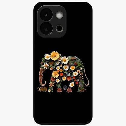Floral Elephant Glass Case for 1+13S artistic front view featuring elephant illustration with floral detailing