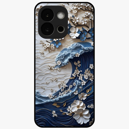 Floral Wave Origami Glass Case for 1+13S artistic front view featuring folded origami inspired floral wave artwork