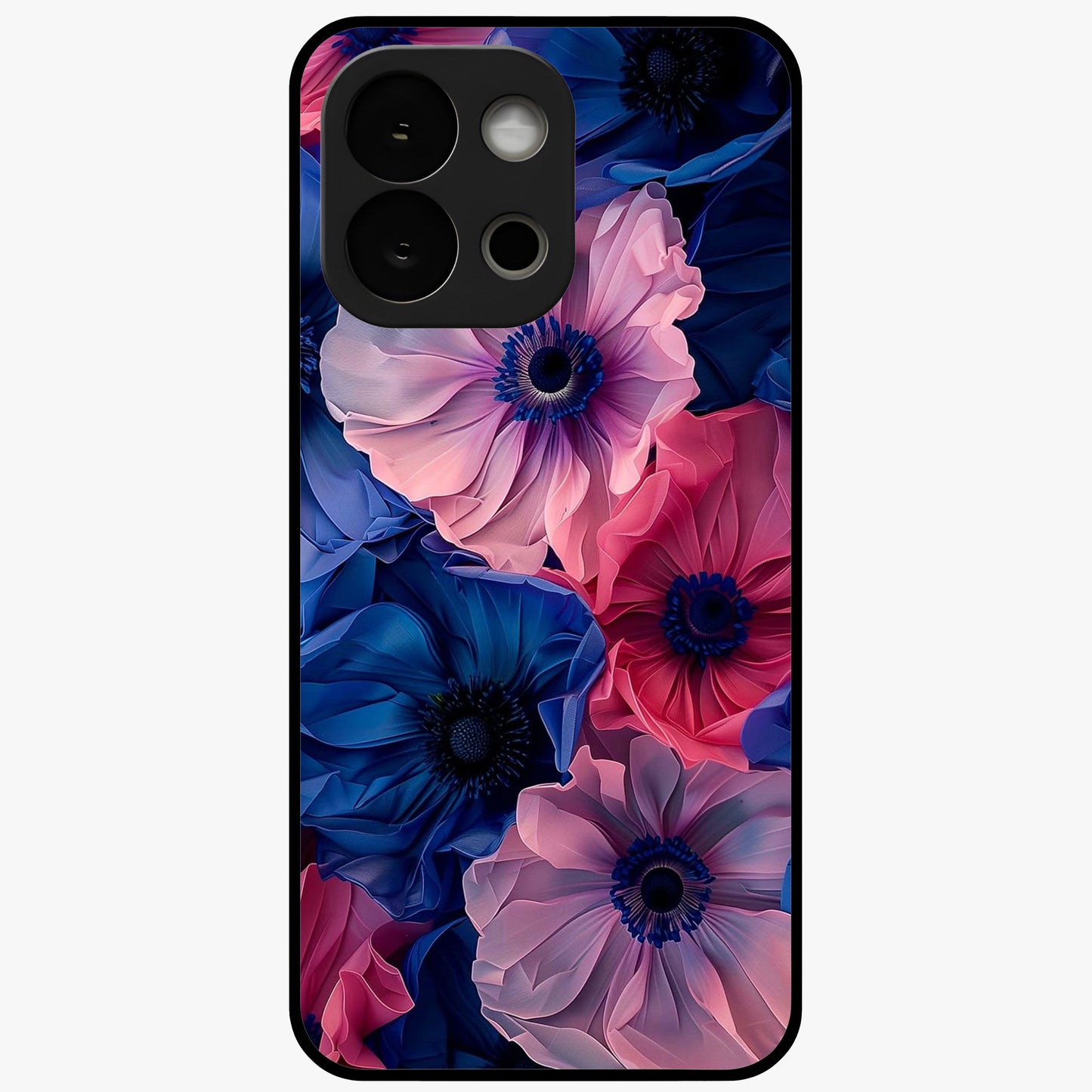 Flower Paper Art Pattern Glass Case for 1+13S creative front view featuring layered paper style floral artwork
