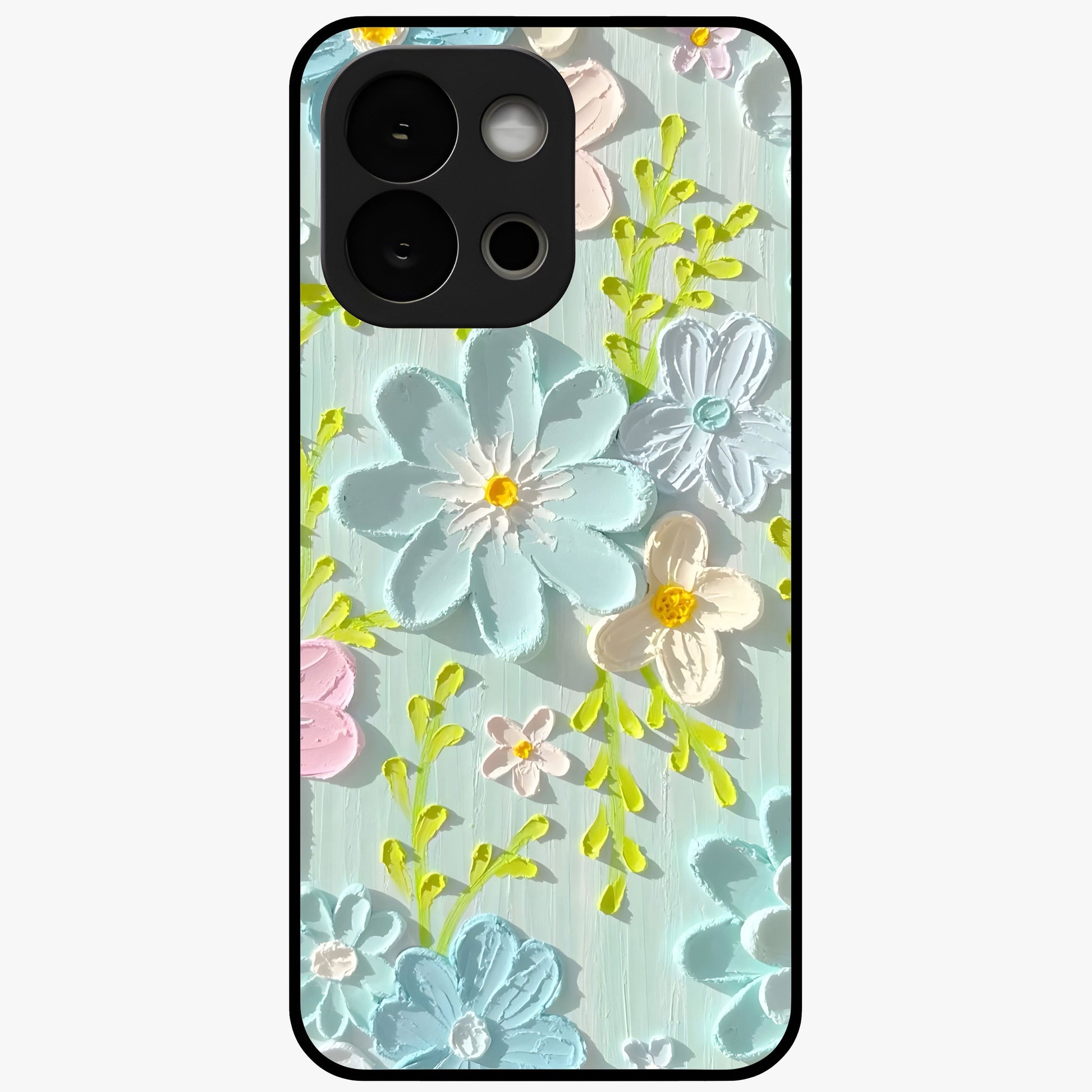Frosted Petal Garden Glass Case for 1+13S soft front view featuring delicate floral artwork with frosted aesthetic tones