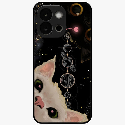 Galactic Cat Glass Case for 1+13S mystical front view featuring cat artwork against cosmic galaxy background