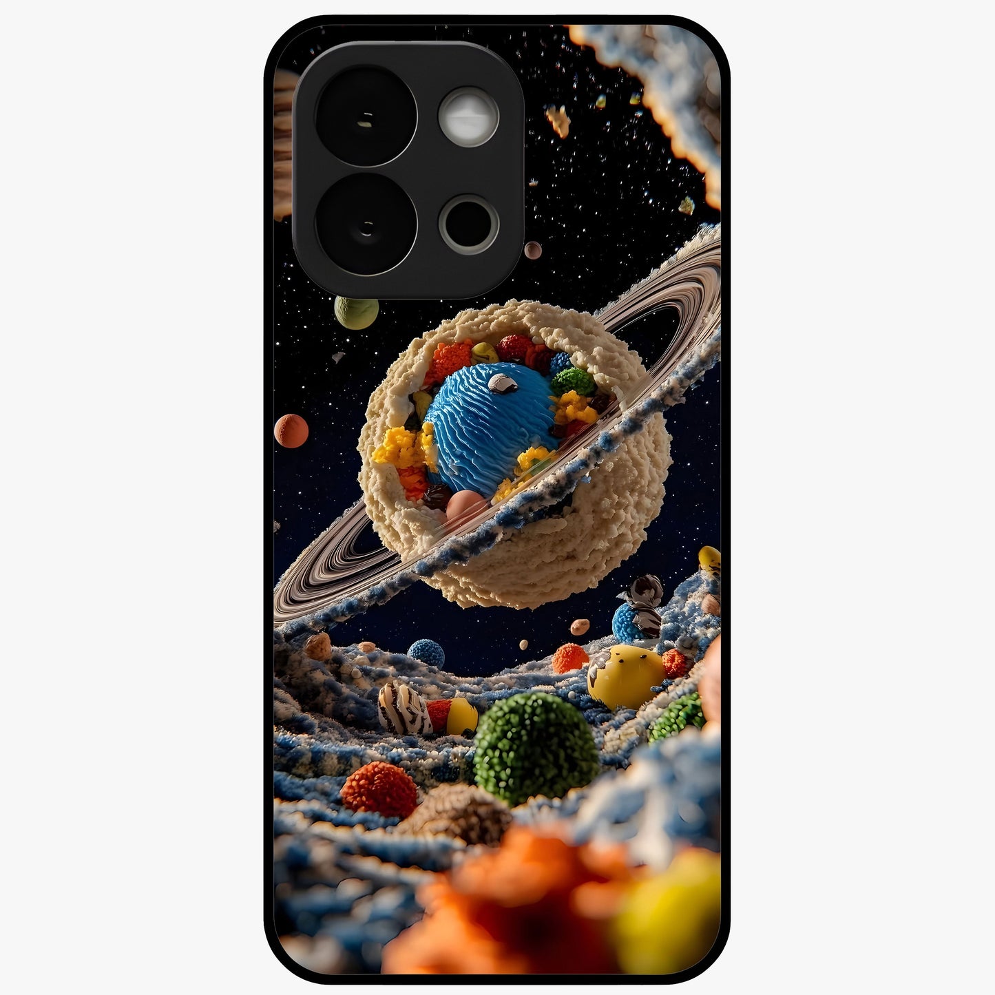 Galactic Dessert Dream Printed Glass Case for 1+13S playful front view featuring dessert themed artwork with cosmic twist