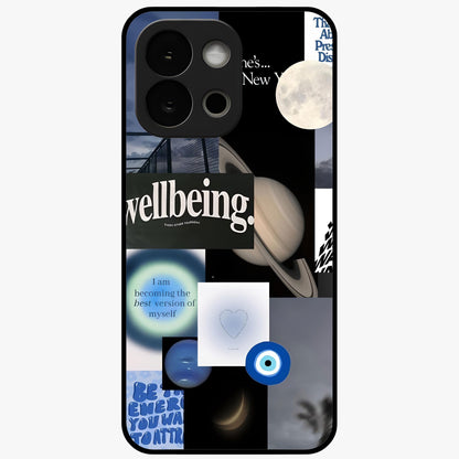 Galactic Energy Collage Glass Case for 1+13S artistic front view featuring layered cosmic collage artwork