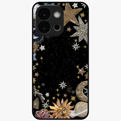 Galactic Jewel Stars Glass Case for 1+13S elegant front view featuring sparkling jewel inspired star artwork