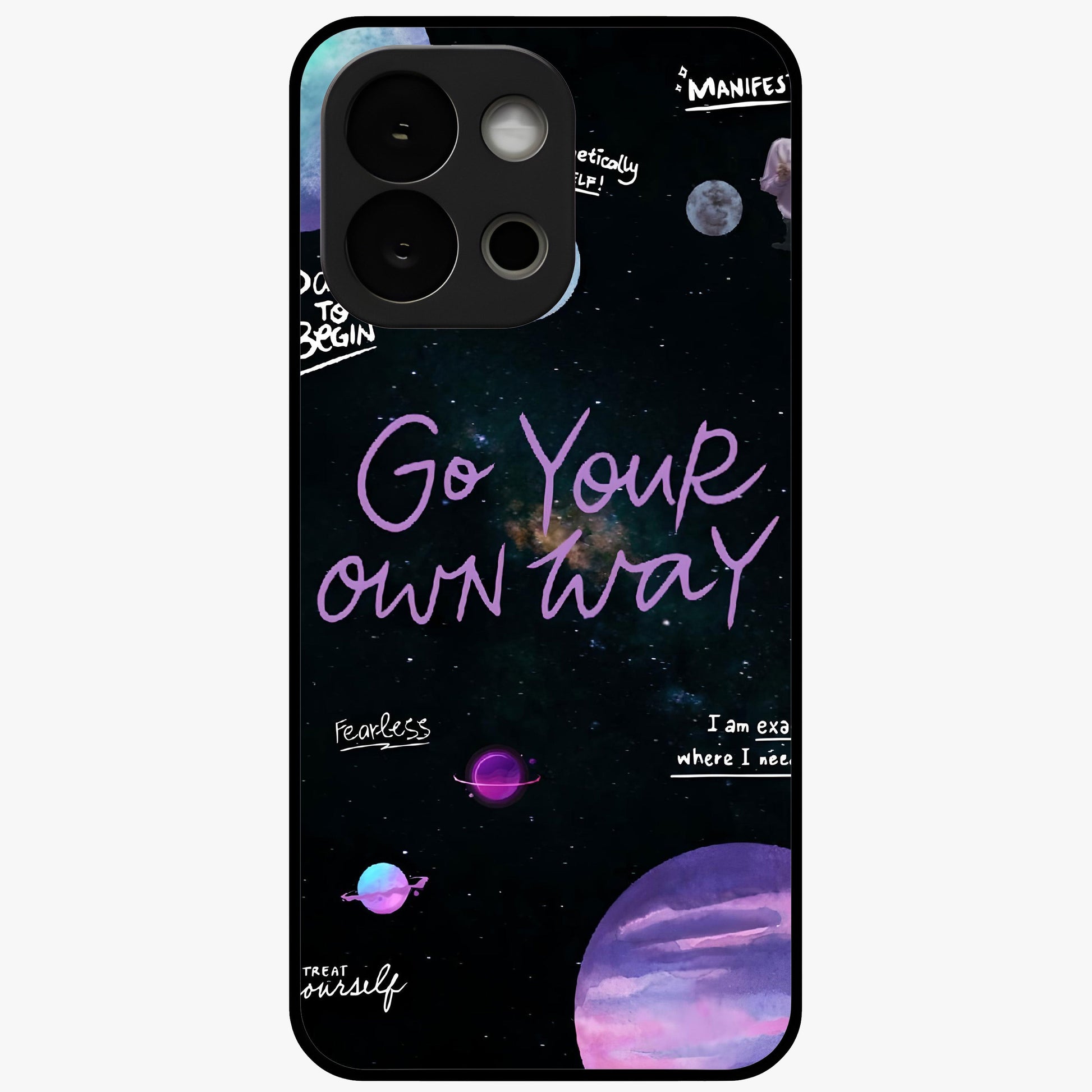 Galactic Vibes Universe Glass Case for 1+13S vibrant front view featuring universe inspired artistic artwork