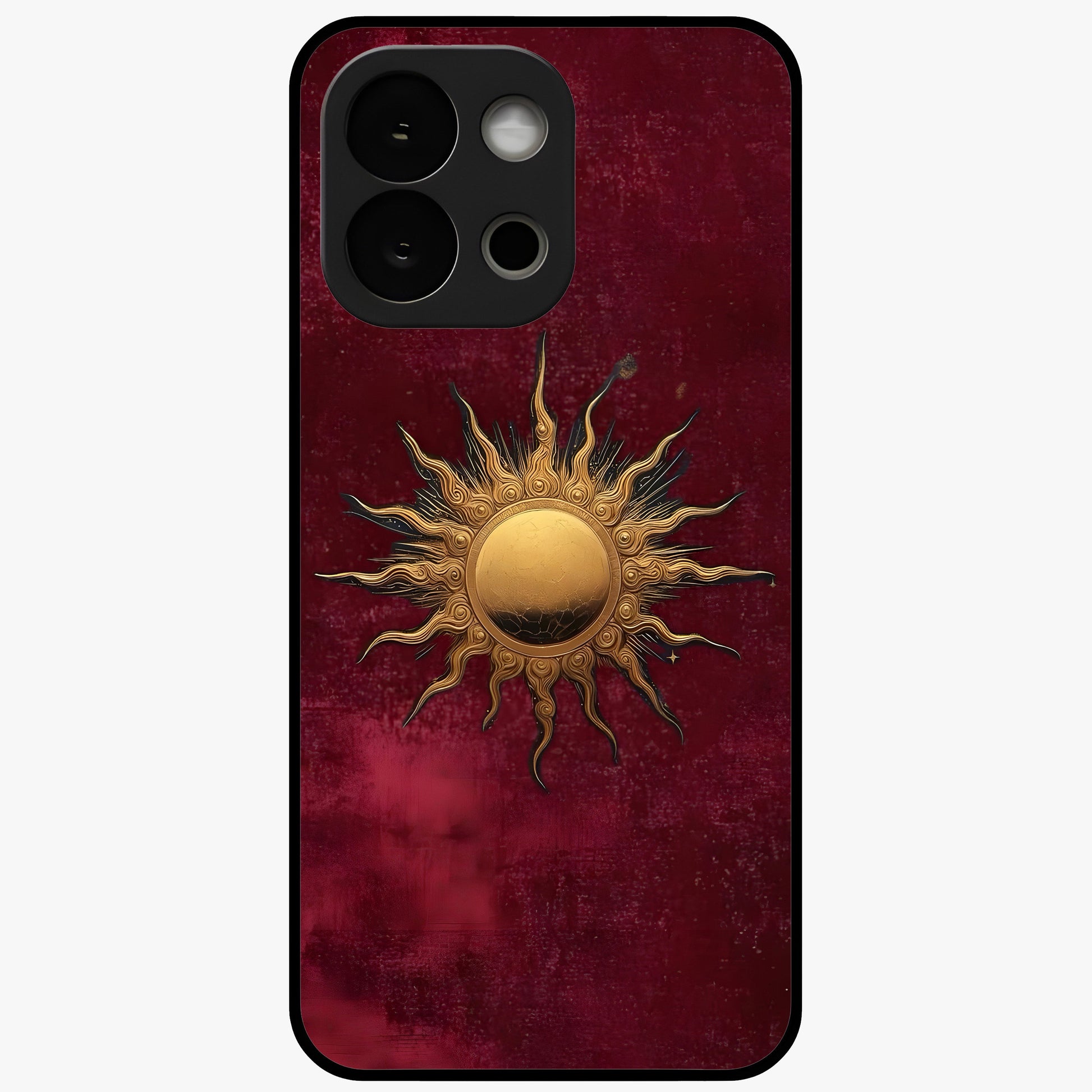 Golden Bloom Fields Glass Case for 1+13S serene front view featuring glowing floral field artwork