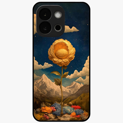Golden Blossom Elegance Glass Case for 1+13S graceful front view featuring refined golden floral artwork