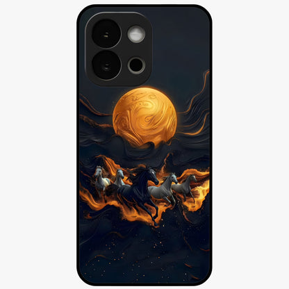 Golden Sun Majesty Glass Case for 1+13S radiant front view featuring majestic sun artwork in golden hues