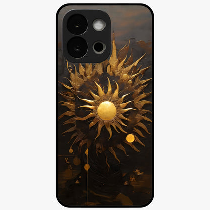 Golden Sun Minimalism Glass Case for 1+13S clean front view featuring minimalist golden sun artwork