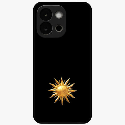 Golden Wave Rise Glass Case for 1+13S dynamic front view featuring flowing wave artwork in golden tones