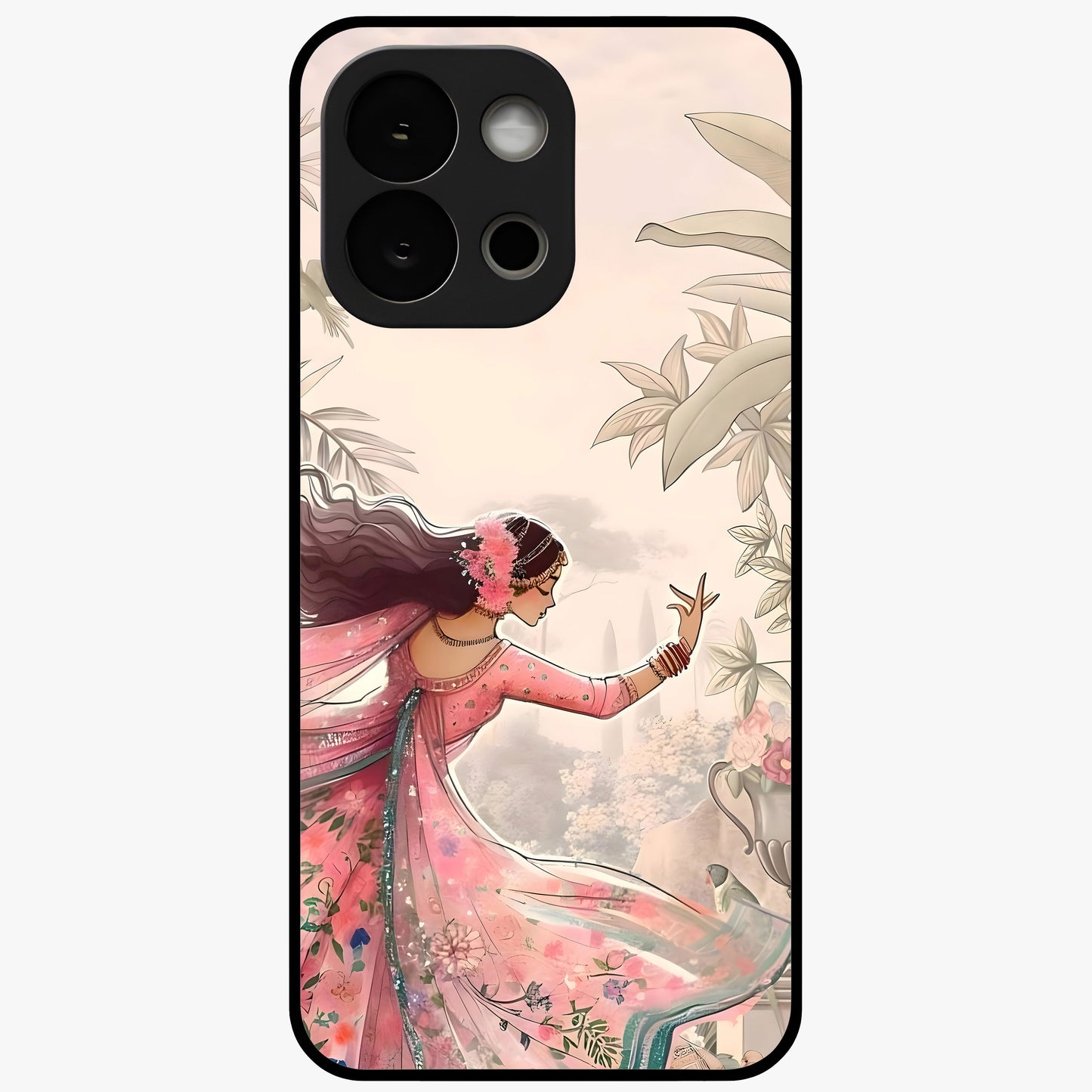 Graceful Garden Rhythm Glass Case for 1+13S elegant front view featuring flowing floral garden artwork