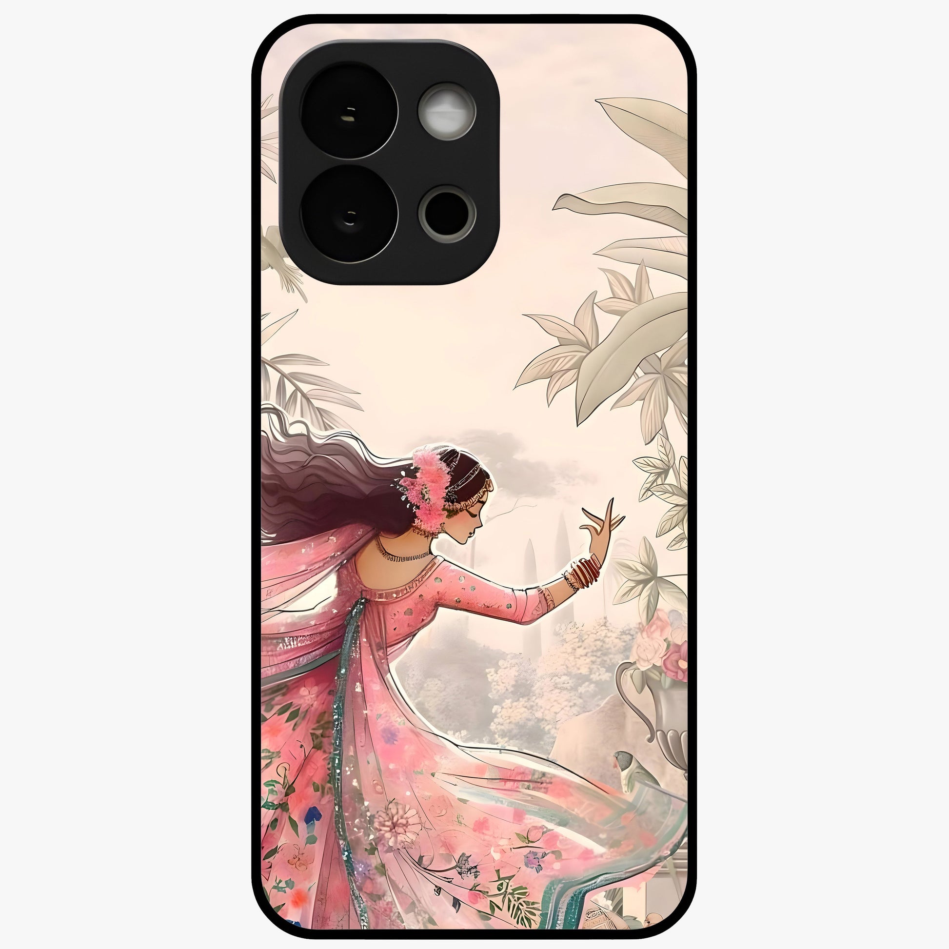 Graceful Garden Rhythm Glass Case for 1+13S elegant front view featuring flowing floral garden artwork