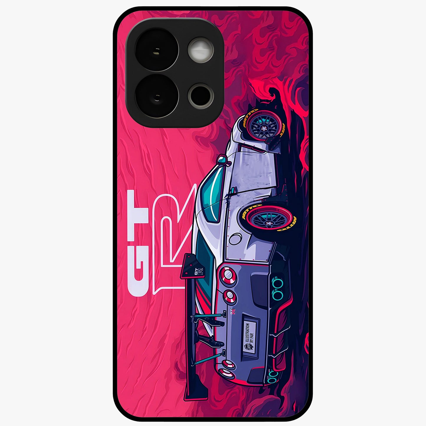 Gt R Car Pattern Glass Case for 1+13S bold front view featuring performance car inspired pattern artwork