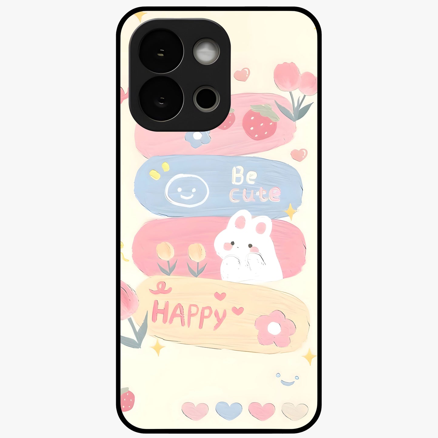 Happy Cute Bunny Glass Case for 1+13S adorable front view featuring playful bunny artwork