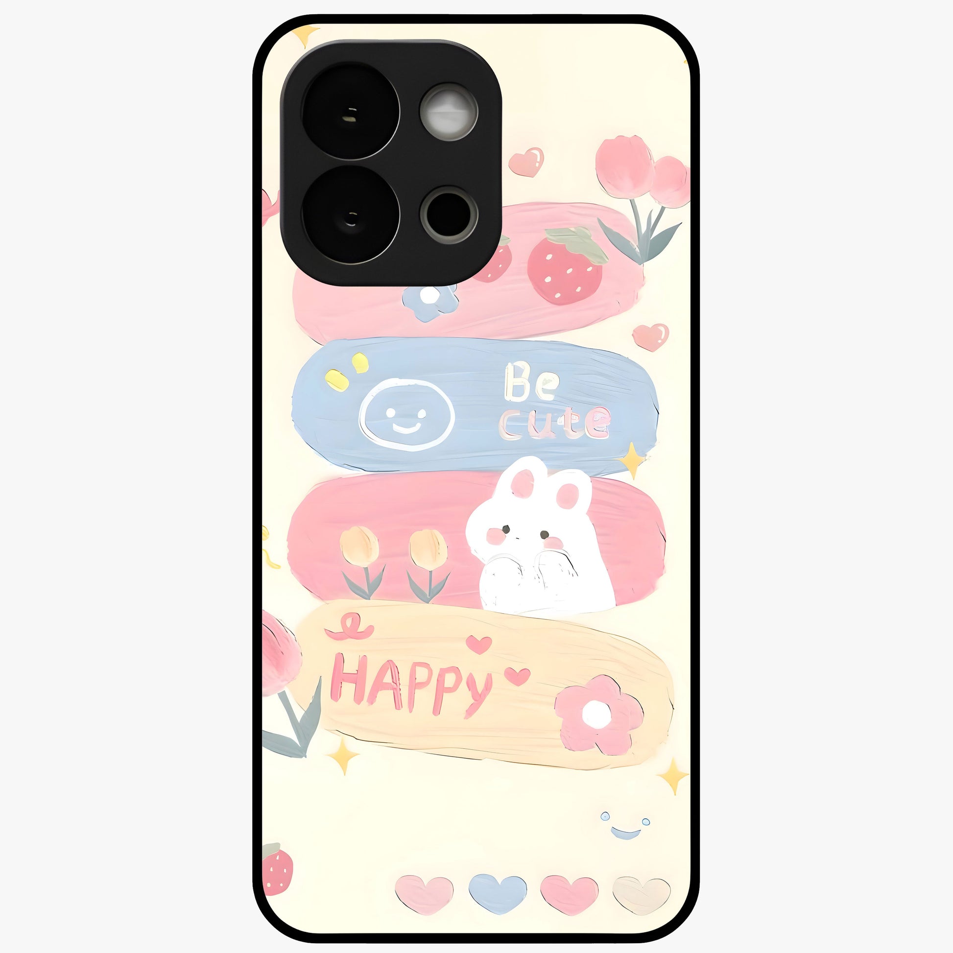 Happy Cute Bunny Glass Case for 1+13S adorable front view featuring playful bunny artwork