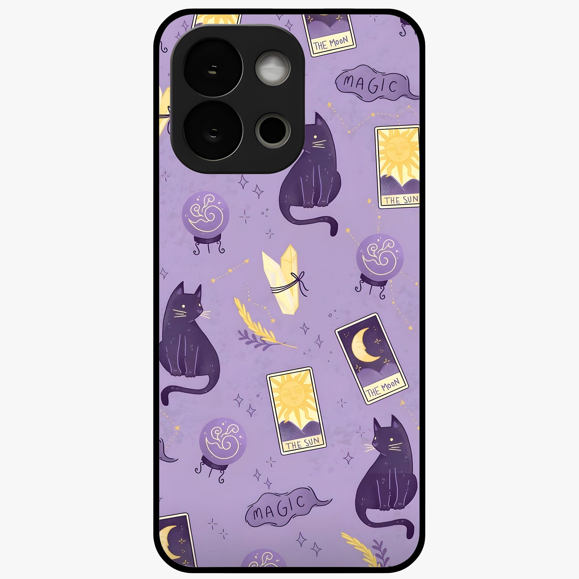 Humble Magic Cats Glass Case for 1+13S showing full back design in clean flat view with whimsical cat artwork and glossy glass finish.