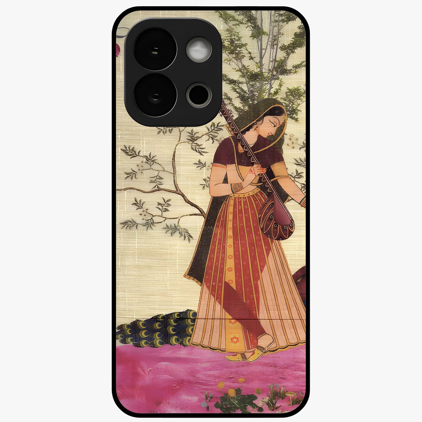 Lady With Veena Art Glass Case for 1+13S elegant front view featuring classical musical inspired artwork