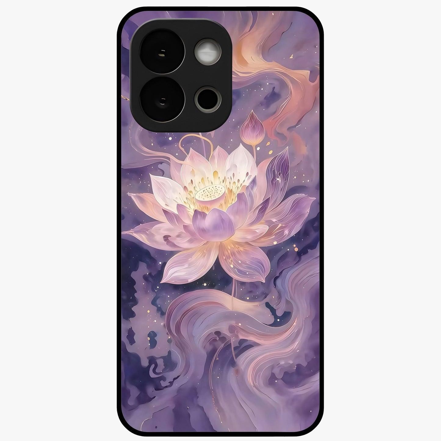 Lavender Lotus Muse Glass Case for 1+13S elegant front view featuring lotus artwork in calming lavender tones