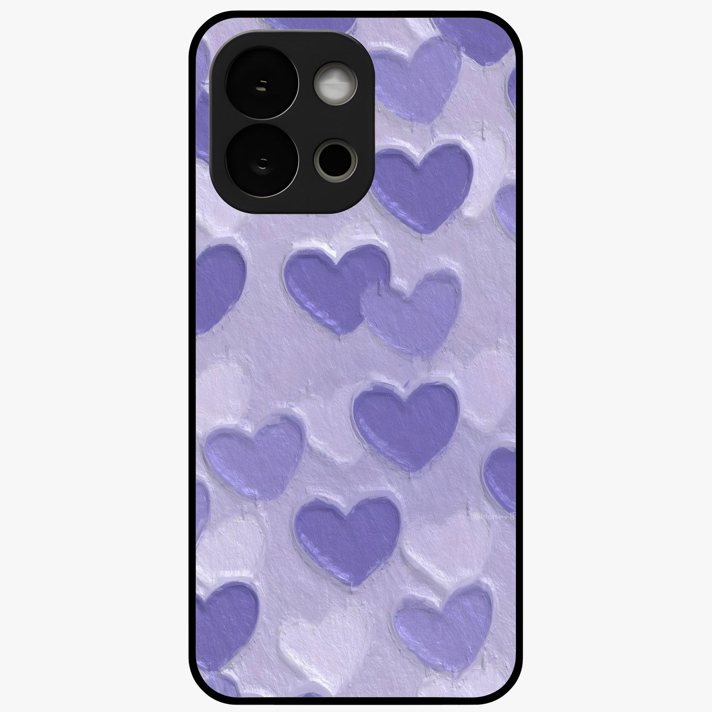 Lavender Paper Hearts Glass Case for 1+13S cute front view featuring layered heart artwork in soft lavender tones