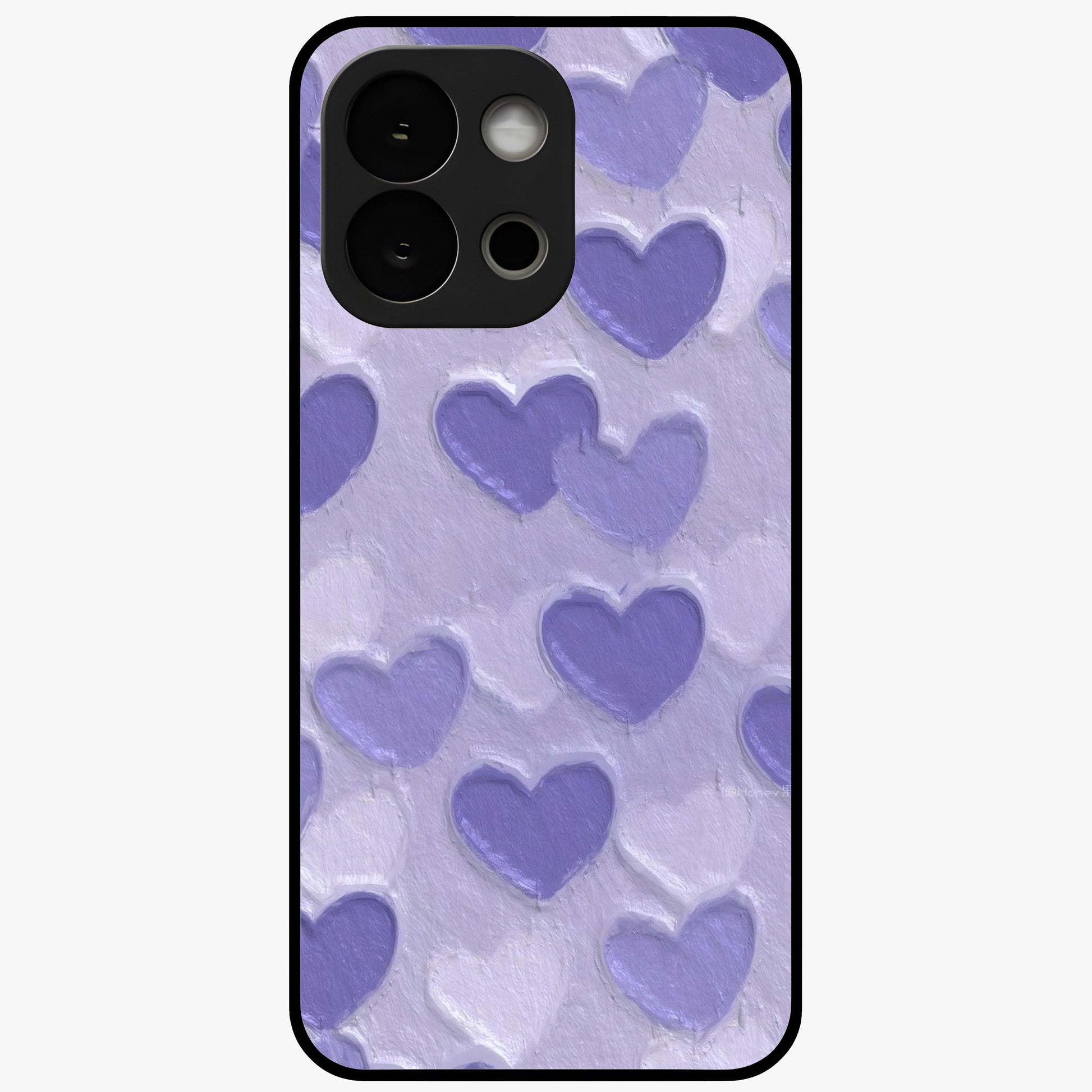 Lavender Paper Hearts Glass Case for 1+13S cute front view featuring layered heart artwork in soft lavender tones