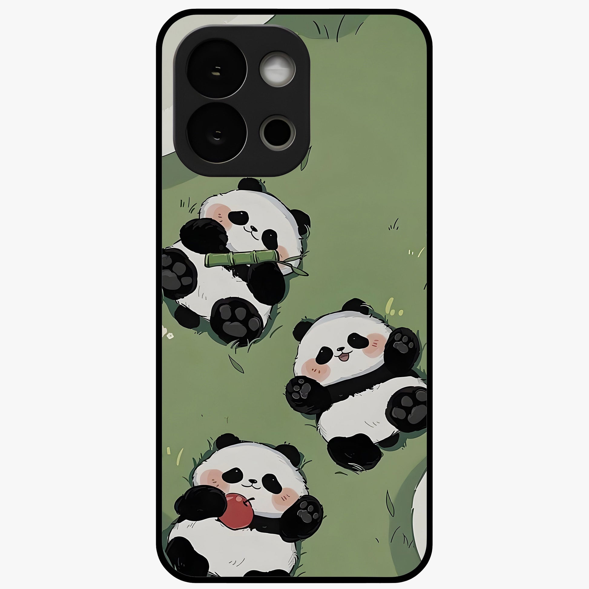 Lazy Panda Picnic Glass Case for 1+13S adorable front view featuring playful panda picnic themed artwork