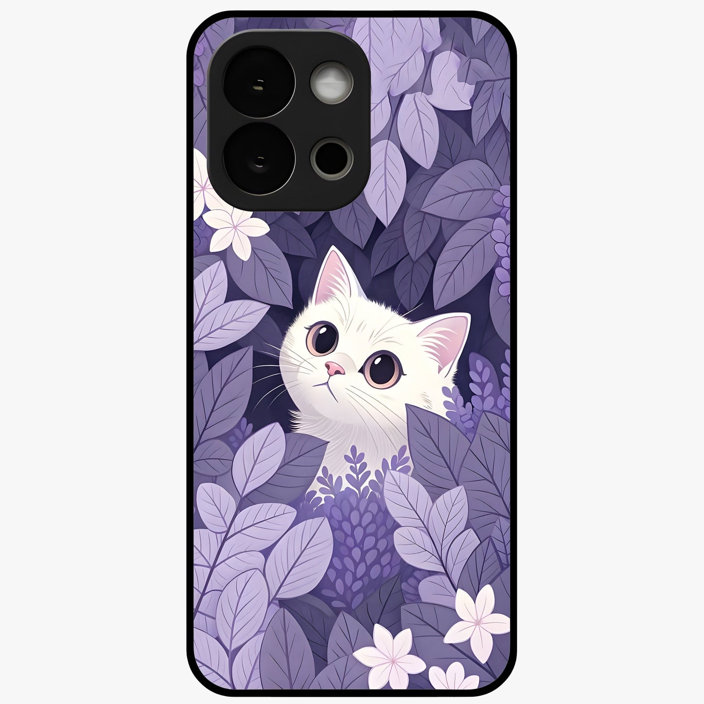 Lilac Hide Peek Cat Glass Case for 1+13S adorable front view featuring playful cat artwork in lilac tones