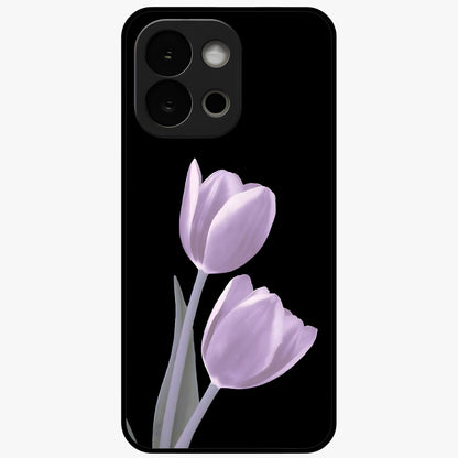 Lilac Tulip Flowers Glass Case for 1+13S elegant front view featuring tulip floral artwork in soft lilac tones