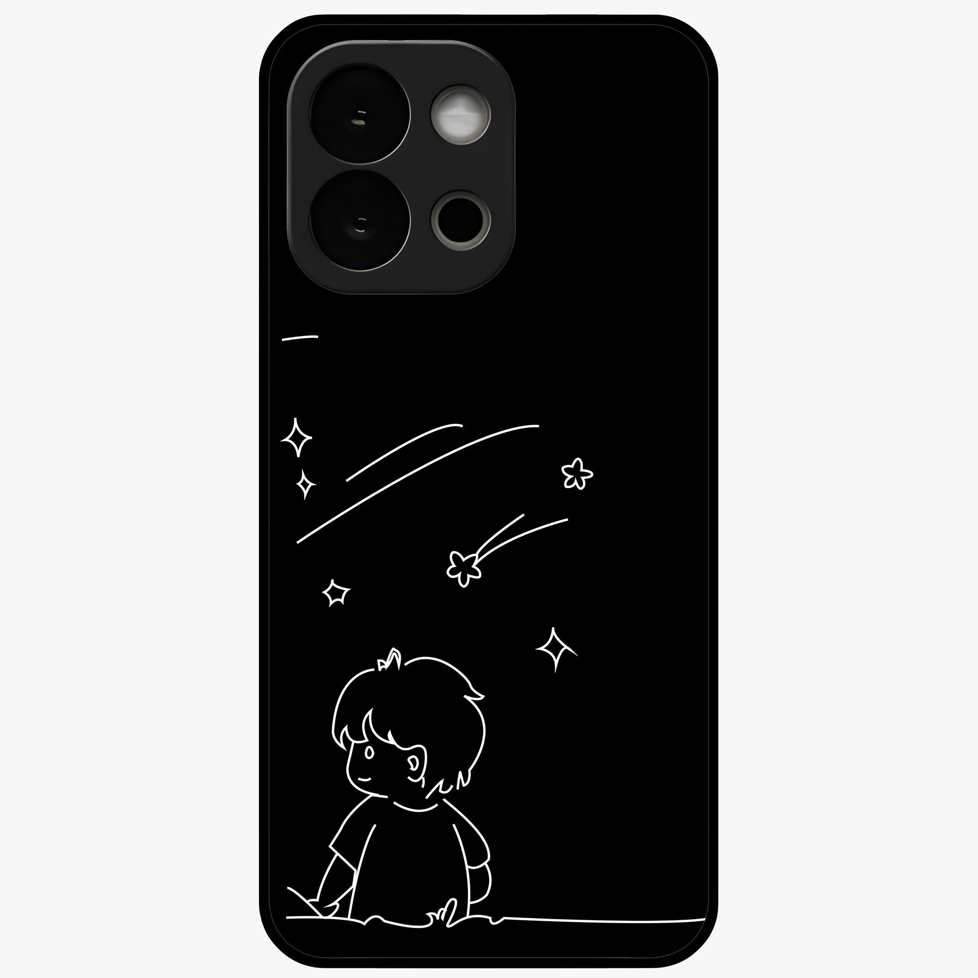 Line Art Boy With Shooting Stars Glass Case for 1+13S artistic front view featuring minimal line art character with star accents