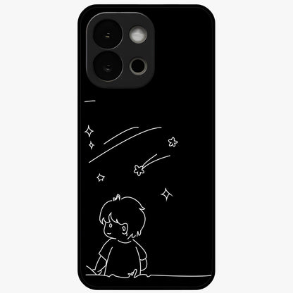 Line Art Boy With Shooting Stars Glass Case for 1+13S artistic front view featuring minimal line art character with star accents
