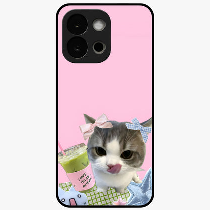 Love Matcha Cat Glass Case for 1+13S adorable front view featuring cute cat artwork with matcha theme