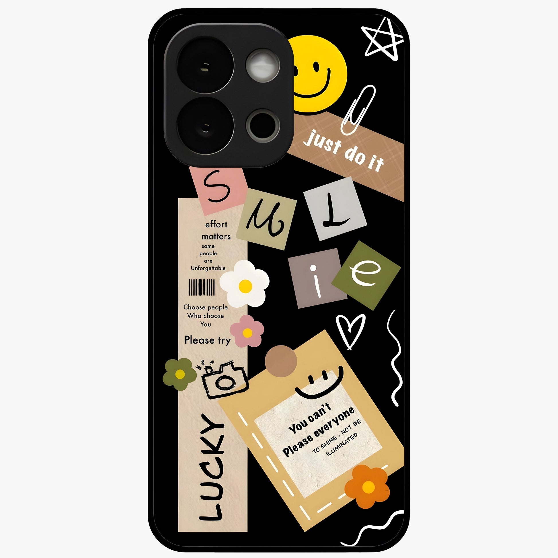 Lucky Aesthetic Collage Case Glass Case for 1+13S vibrant front view featuring layered aesthetic collage artwork