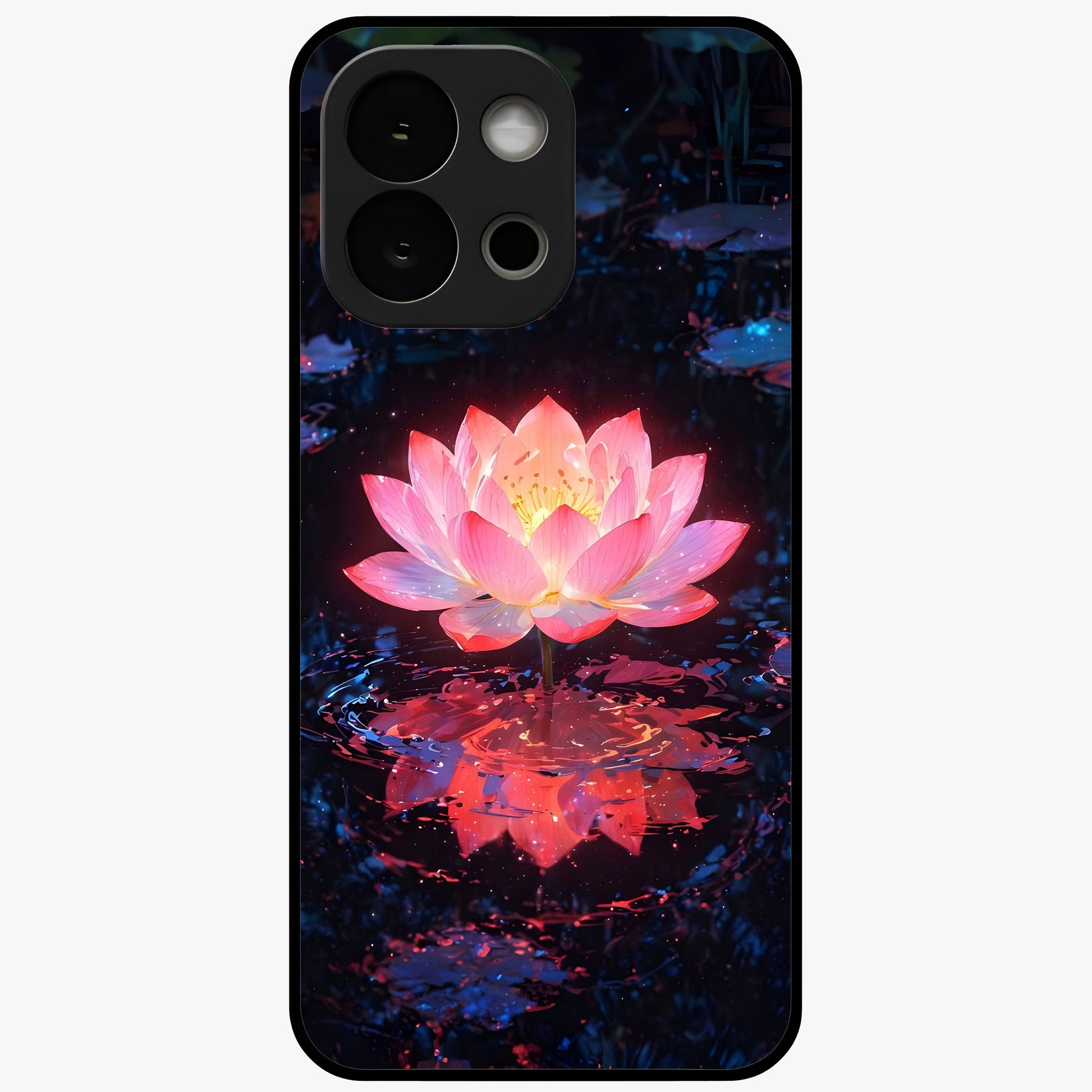 Luminous Lotus Glow Glass Case for 1+13S radiant front view featuring glowing lotus artwork