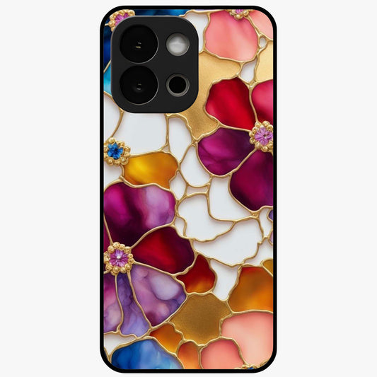 Marble Flower Pattern Glass Case for 1+13S stylish front view featuring floral artwork blended with marble texture