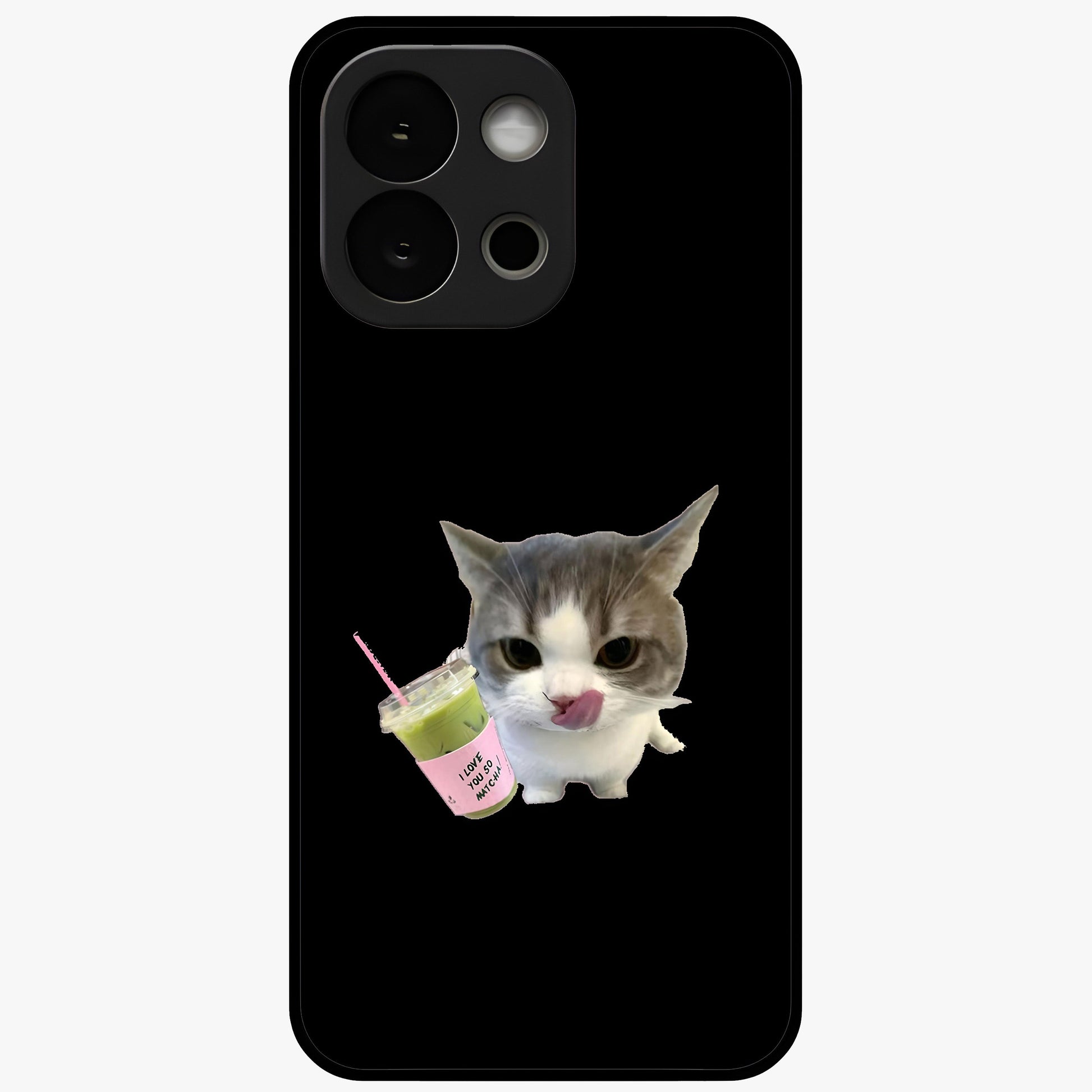 Matcha Cat Style Glass Case for 1+13S adorable front view featuring cute cat artwork in matcha green tones