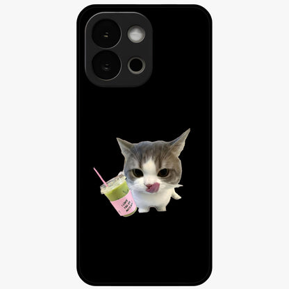Matcha Cat Style Glass Case for 1+13S adorable front view featuring cute cat artwork in matcha green tones