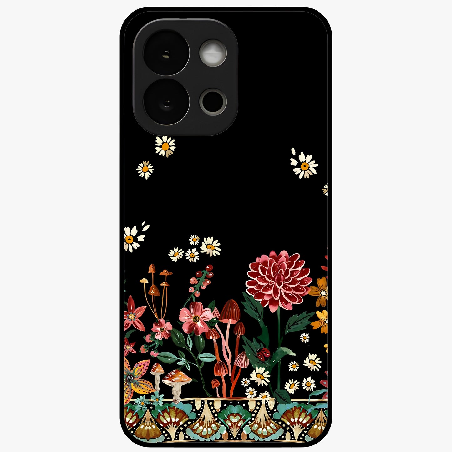 Midnight Bloom Pattern Glass Case for 1+13S elegant front view featuring floral artwork on deep night background