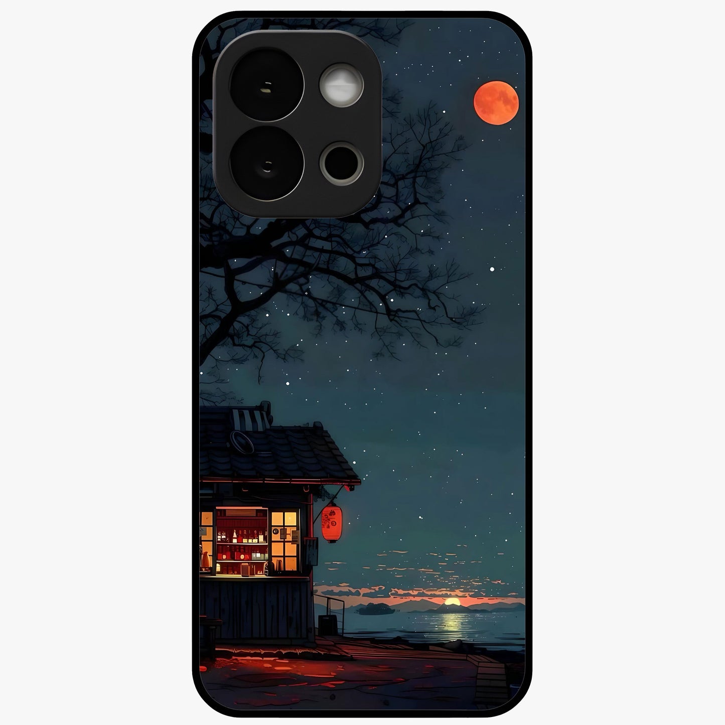 Midnight Lantern Glow Glass Case for 1+13S serene front view featuring glowing lantern artwork under night sky