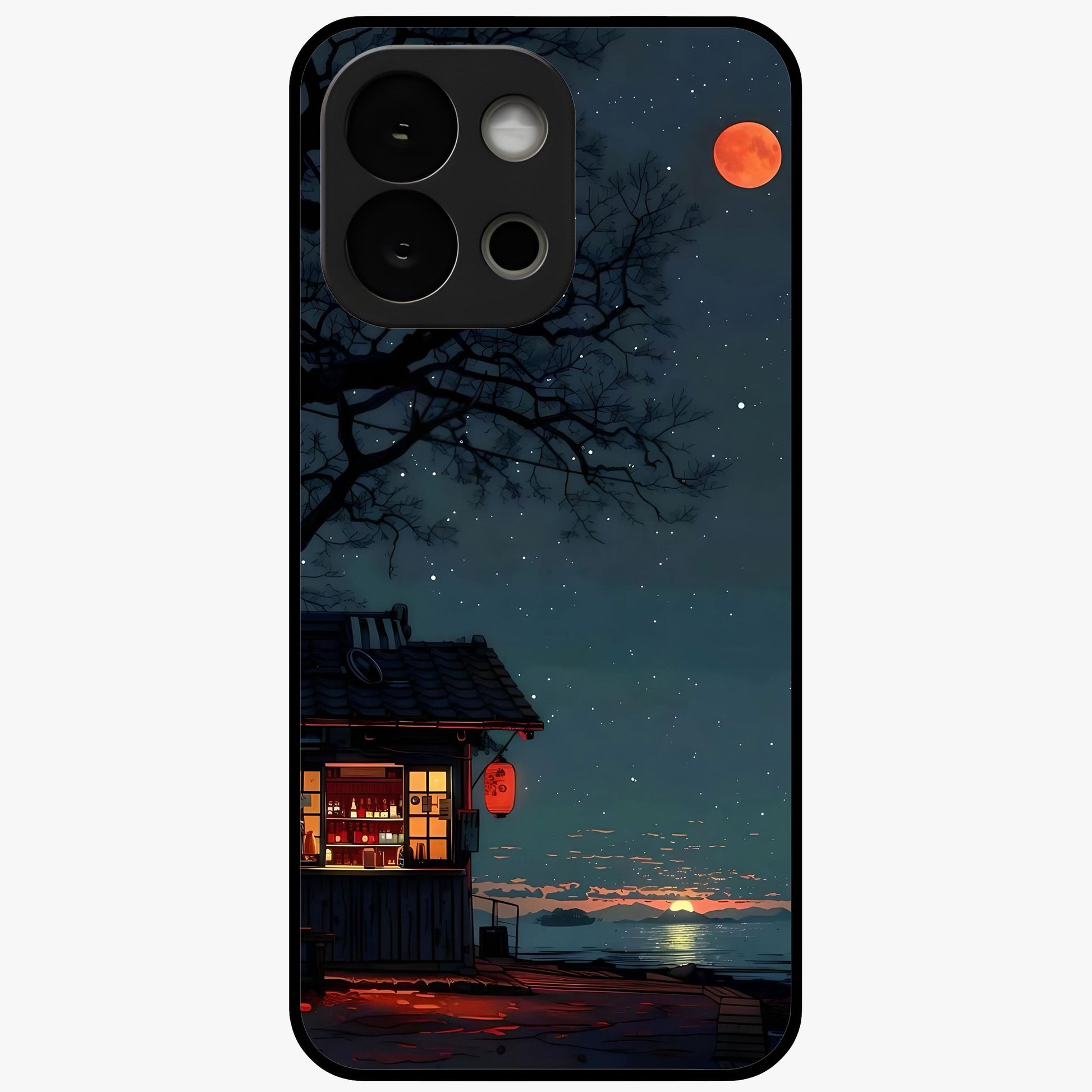 Midnight Lantern Glow Glass Case for 1+13S serene front view featuring glowing lantern artwork under night sky