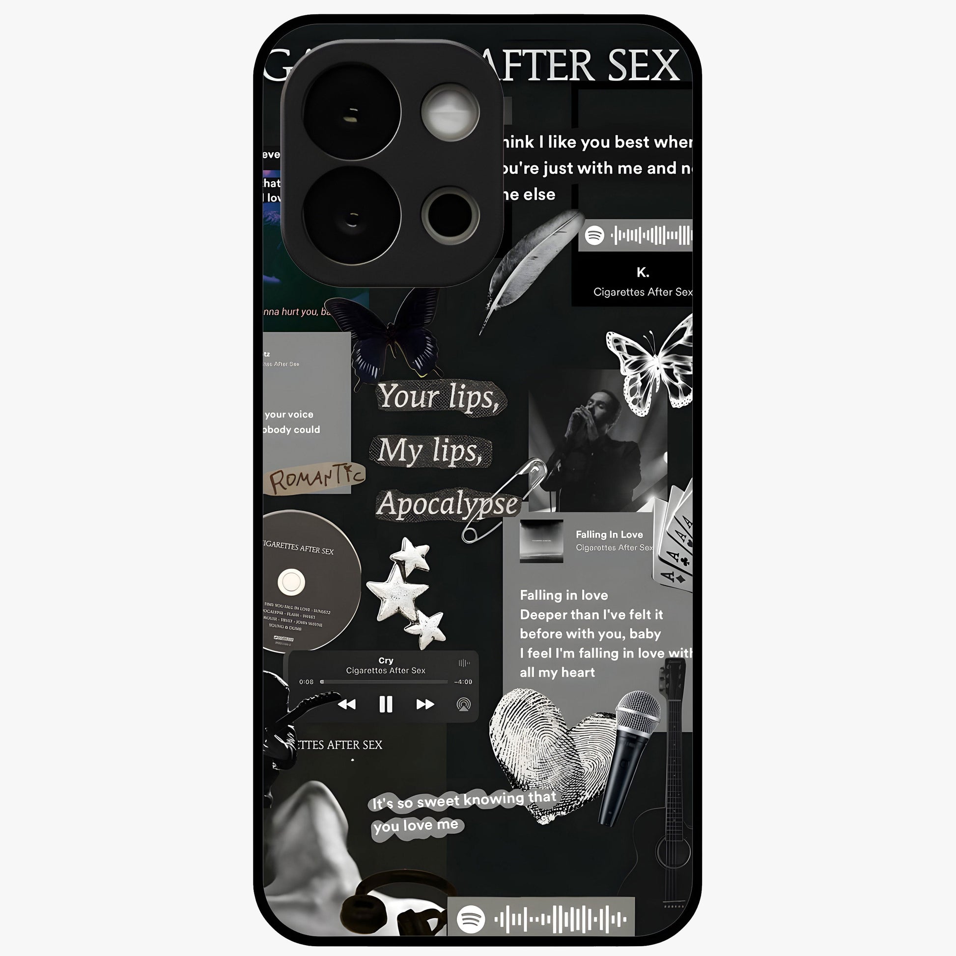 Midnight Love Glass Case for 1+13S romantic front view featuring subtle love inspired artwork in dark tones