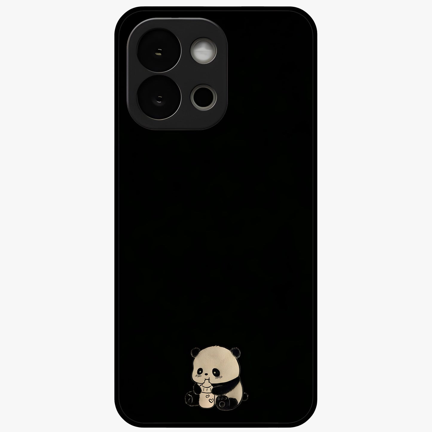 Midnight Panda Love Glass Case for 1+13S adorable front view featuring cute panda artwork on dark background