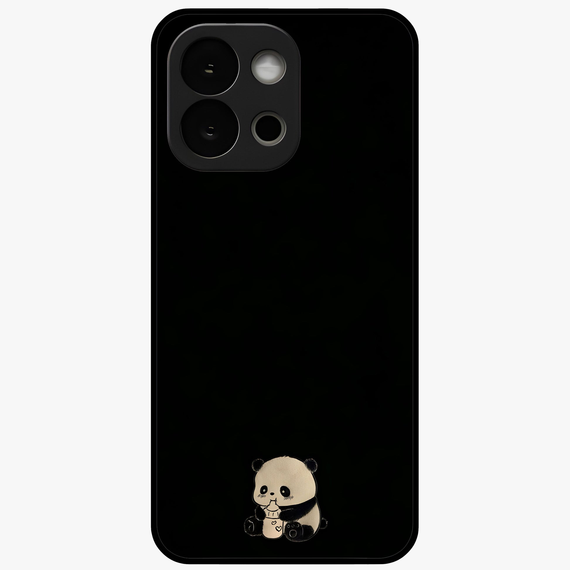 Midnight Panda Love Glass Case for 1+13S adorable front view featuring cute panda artwork on dark background